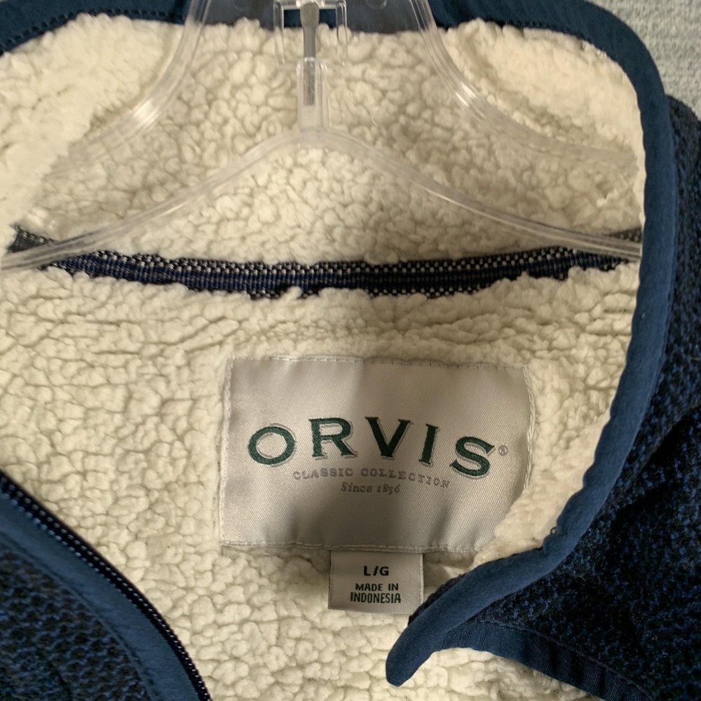 Orvis Sweater Mens Large Blue Waffle Fleece Quarter Zip Sherpa Lined Pullover - Picture 4 of 10